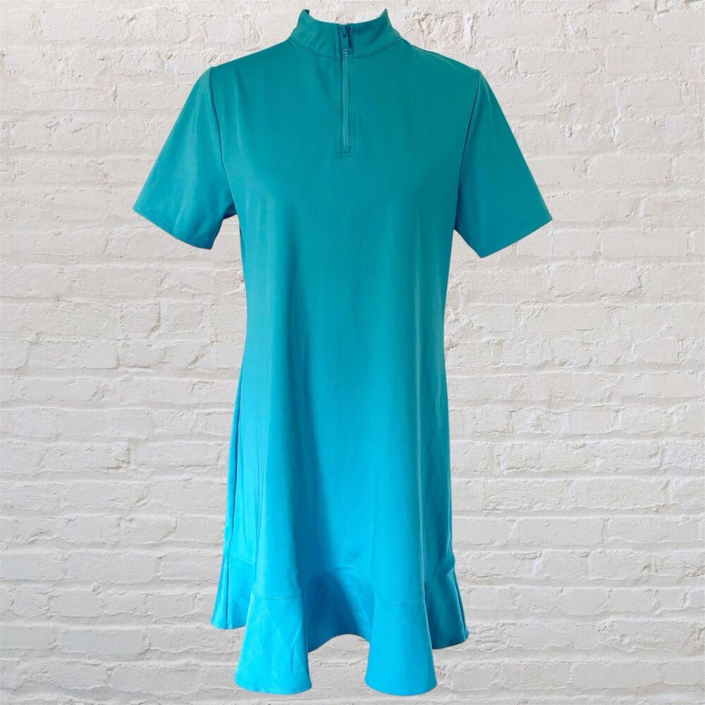 Tommy Bahama Golf Dress Turquoise Blue Ruffle Hem Quarter Zip Activewear Large L